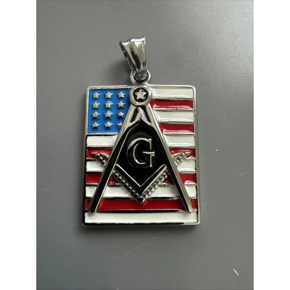 U. S. A. Free Mason Stainless Steel Freemason Symbol Masonic Pendant Chain Gift